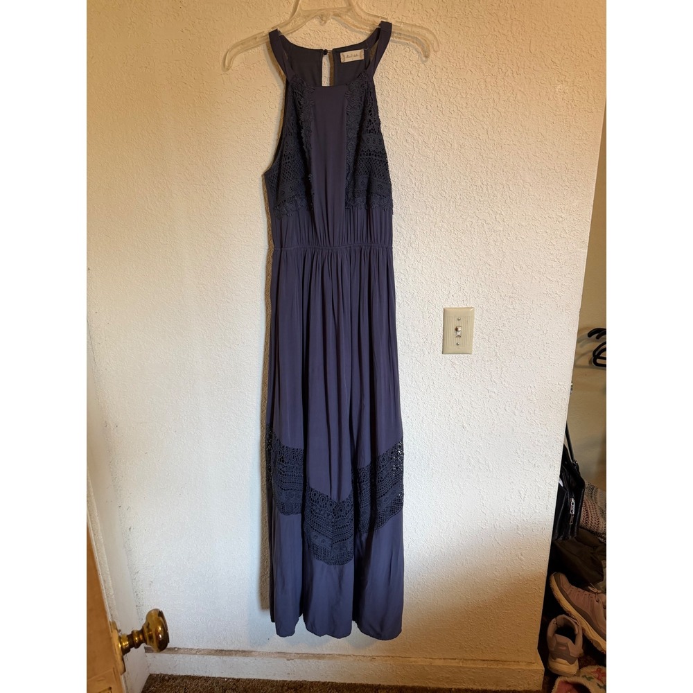 Altar'd State Womens Slate Blue Crochet Lace‎ Halter Maxi Dress Small Boho